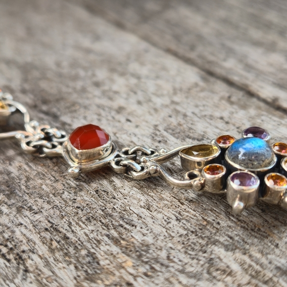 Nicky Butler 925 Sterling Silver Carnelian Labradorite Designer NB Bracelet 8"✨️ - Picture 15 of 16